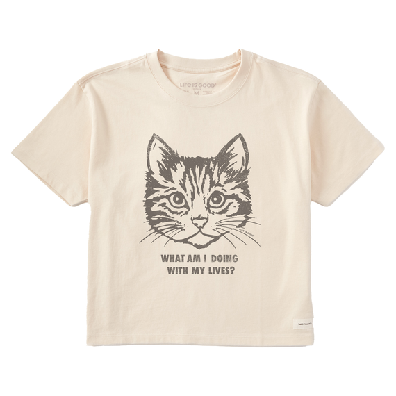 Women's High-Low Cat Lives  Boxy Crusher Tee