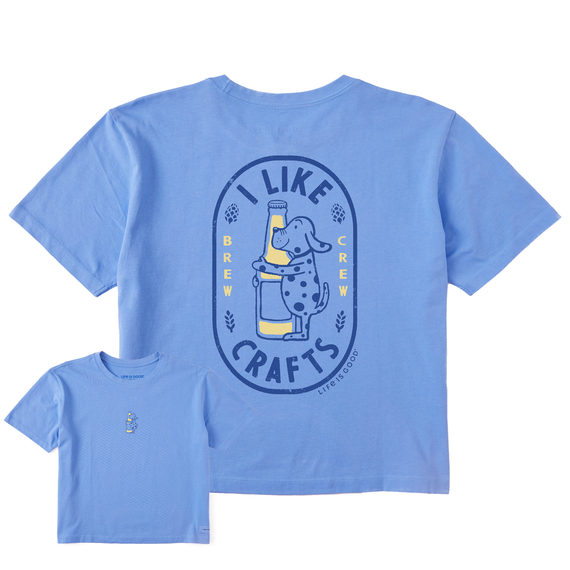 Women's I Like Crafts Dog Label  Boxy Crusher Tee