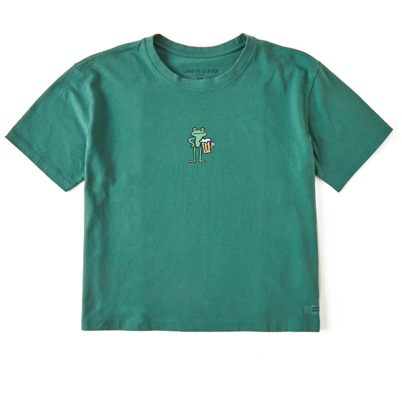 Women's Quirky Frog with Beer  Boxy Crusher Tee